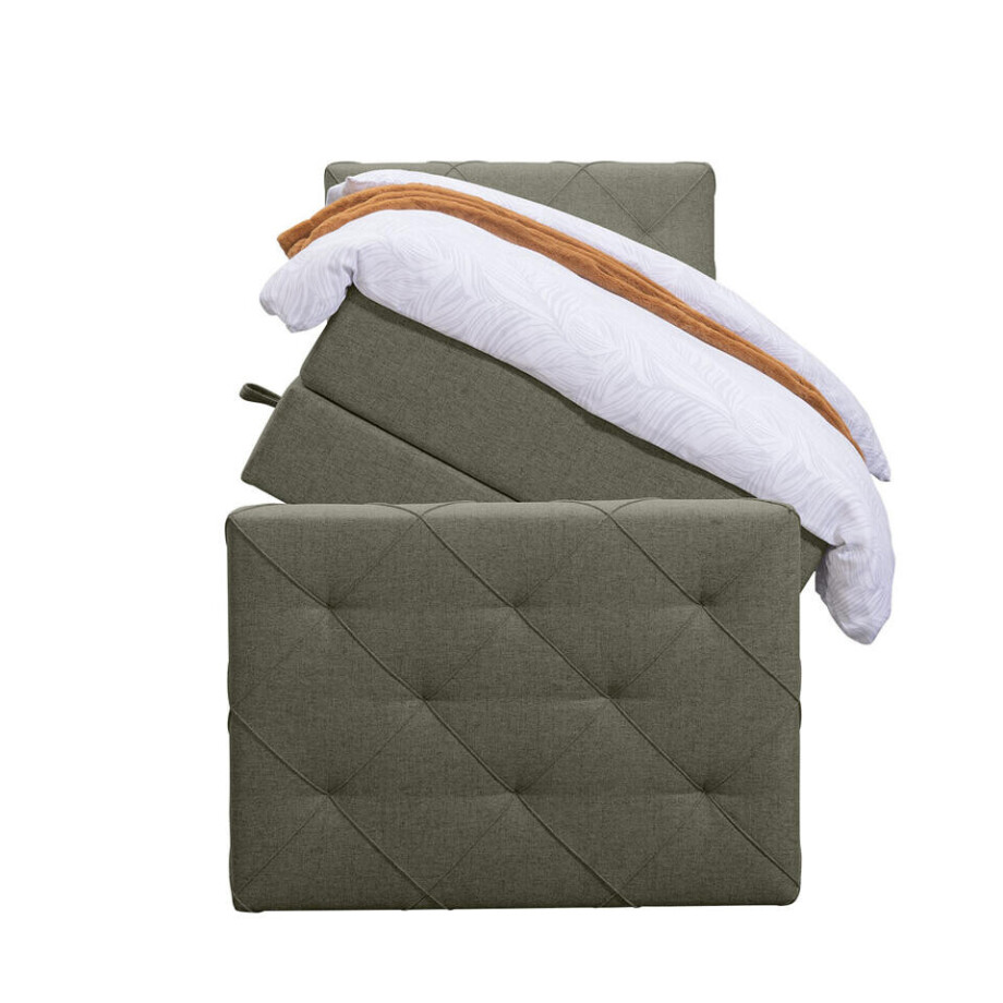 Leen Bakker - Boxspring Met Opbergruimte En Voetbord Liv Geruit - 90x200cm - Stof - Groen Leen Bakker - Boxspring Met Opbergruimte En Voetbord Liv Geruit - 90x200cm - Stof - Groen afbeelding 1