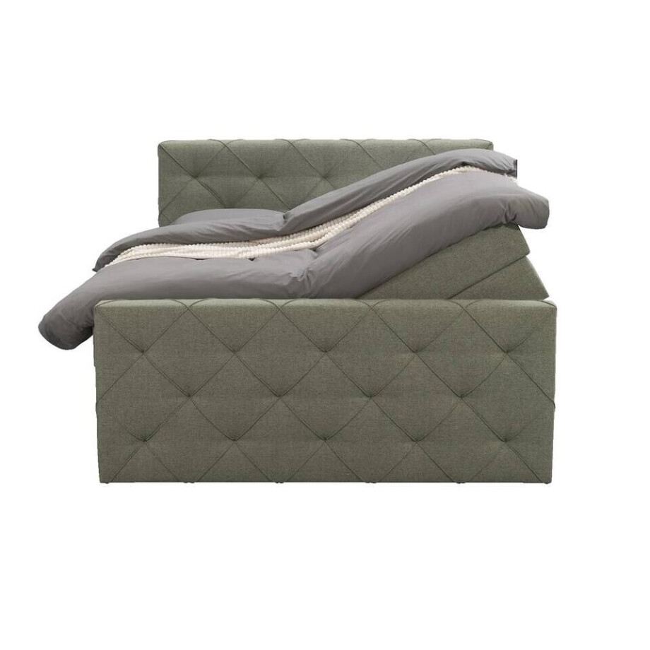 Leen Bakker - Boxspring Met Opbergruimte En Voetbord Liv Geruit - 140x200cm - Stof - Groen Leen Bakker - Boxspring Met Opbergruimte En Voetbord Liv Geruit - 140x200cm - Stof - Groen afbeelding 1