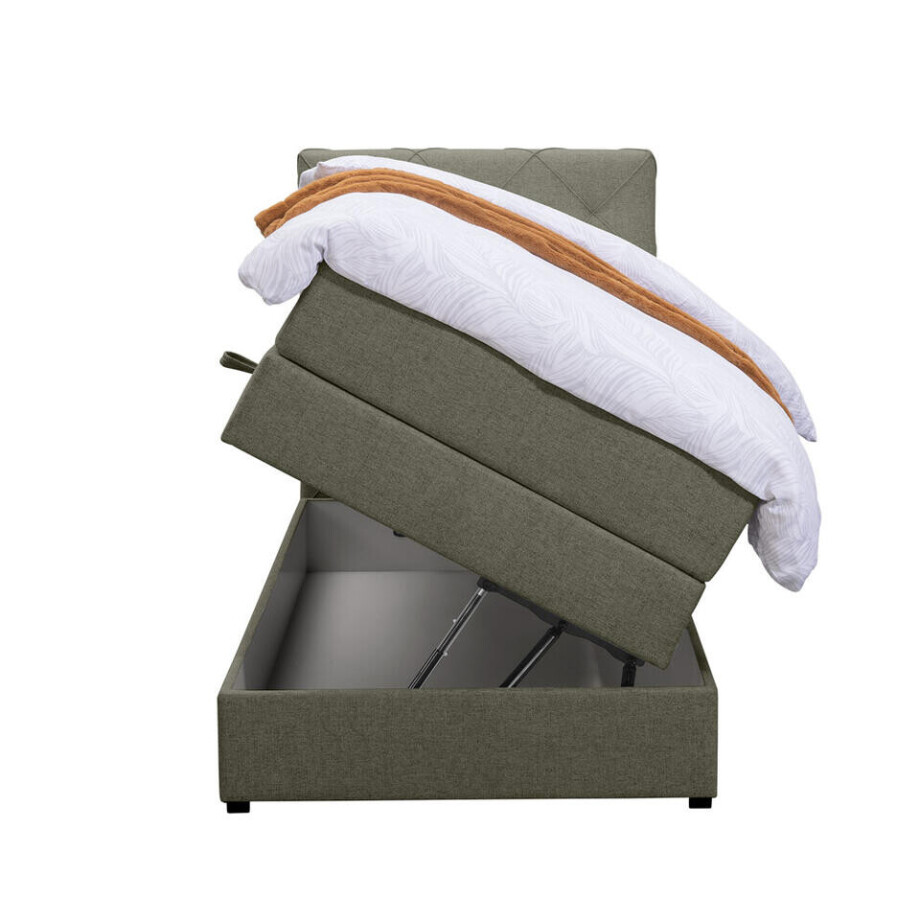 Leen Bakker - Boxspring Met Opbergruimte Liv Geruit - 90x200 Cm - Stof - Groen Leen Bakker - Boxspring Met Opbergruimte Liv Geruit - 90x200 Cm - Stof - Groen afbeelding 1