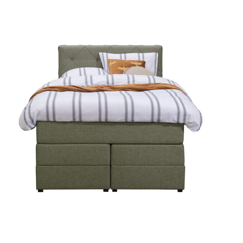Leen Bakker - Boxspring Met Opbergruimte Liv Geruit - 120x200 Cm - Stof - Groen Leen Bakker - Boxspring Met Opbergruimte Liv Geruit - 120x200 Cm - Stof - Groen afbeelding 1