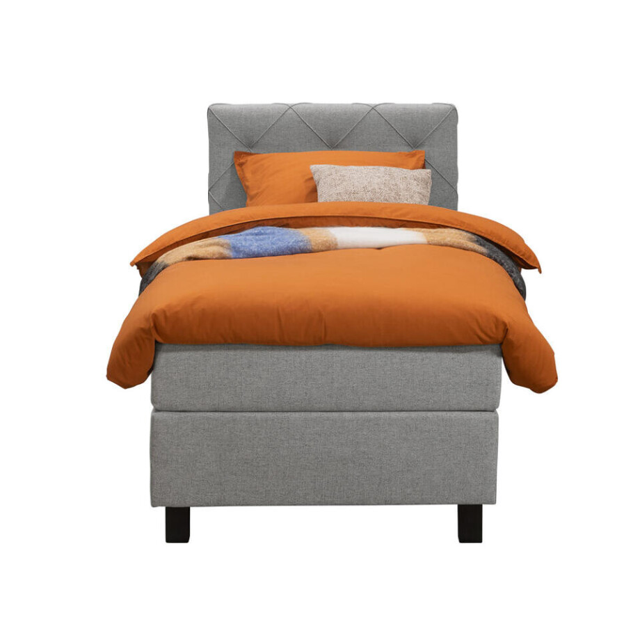 Leen Bakker - Boxspring Liv Geruit - Licht - 90x200 Cm - Vierkante Poot - Stof - Grijs Leen Bakker - Boxspring Liv Geruit - Licht - 90x200 Cm - Vierkante Poot - Stof - Grijs afbeelding 1