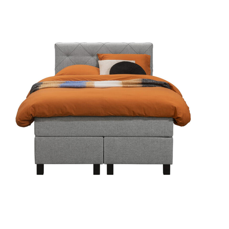 Leen Bakker - Boxspring Liv Geruit - Licht - 120x200 Cm - Vierkante Poot - Stof - Grijs Leen Bakker - Boxspring Liv Geruit - Licht - 120x200 Cm - Vierkante Poot - Stof - Grijs afbeelding 1