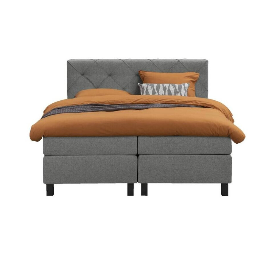 Leen Bakker - Boxspring Liv Geruit - Licht - 180x200 Cm - Vierkante Poot - Stof - Grijs afbeelding 1