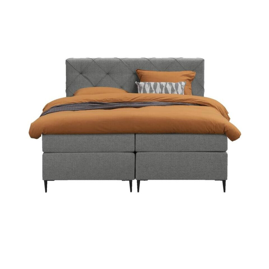Leen Bakker - Boxspring Liv Geruit - Licht - 180x200 Cm - Slanke Poot - Stof - Grijs Leen Bakker - Boxspring Liv Geruit - Licht - 180x200 Cm - Slanke Poot - Stof - Grijs afbeelding 1