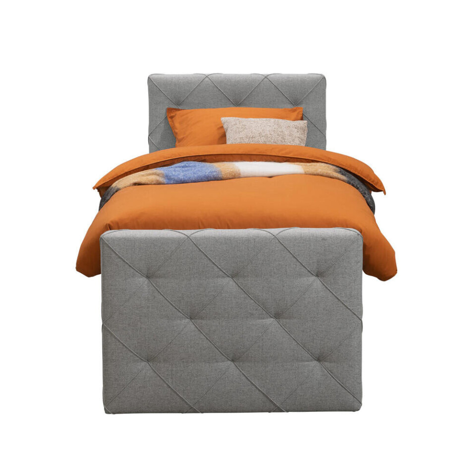 Leen Bakker - Boxspring Met Voetbord Liv Geruit - Licht - 90x200 Cm - Ronde Poot - Stof - Grijs Leen Bakker - Boxspring Met Voetbord Liv Geruit - Licht - 90x200 Cm - Ronde Poot - Stof - Grijs afbeelding 1