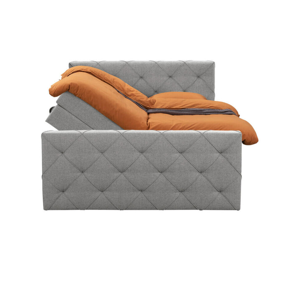 Leen Bakker - Boxspring Met Opbergruimte En Voetbord Liv Geruit - Licht - 160x200cm - Stof - Grijs Leen Bakker - Boxspring Met Opbergruimte En Voetbord Liv Geruit - Licht - 160x200cm - Stof - Grijs afbeelding 1