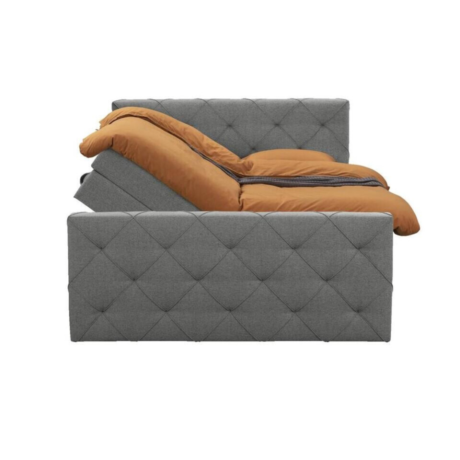 Leen Bakker - Boxspring Met Opbergruimte En Voetbord Liv Geruit - Licht - 180x200cm - Stof - Grijs Leen Bakker - Boxspring Met Opbergruimte En Voetbord Liv Geruit - Licht - 180x200cm - Stof - Grijs afbeelding 1