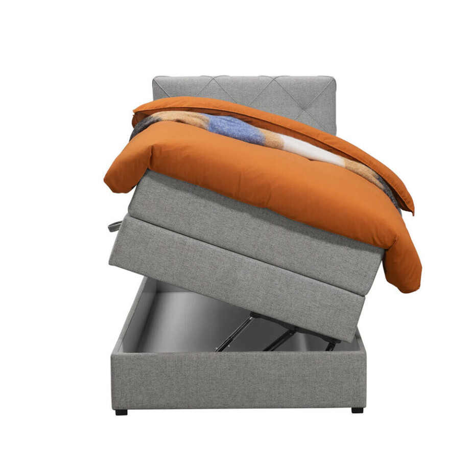 Leen Bakker - Boxspring Met Opbergruimte Liv Geruit - Licht - 90x200 Cm - Stof - Grijs afbeelding 1