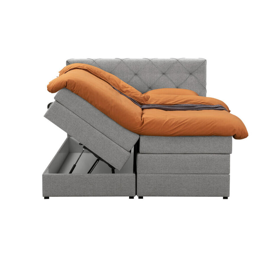 Leen Bakker - Boxspring Met Opbergruimte Liv Geruit - Licht - 160x200 Cm - Stof - Grijs Leen Bakker - Boxspring Met Opbergruimte Liv Geruit - Licht - 160x200 Cm - Stof - Grijs afbeelding 1