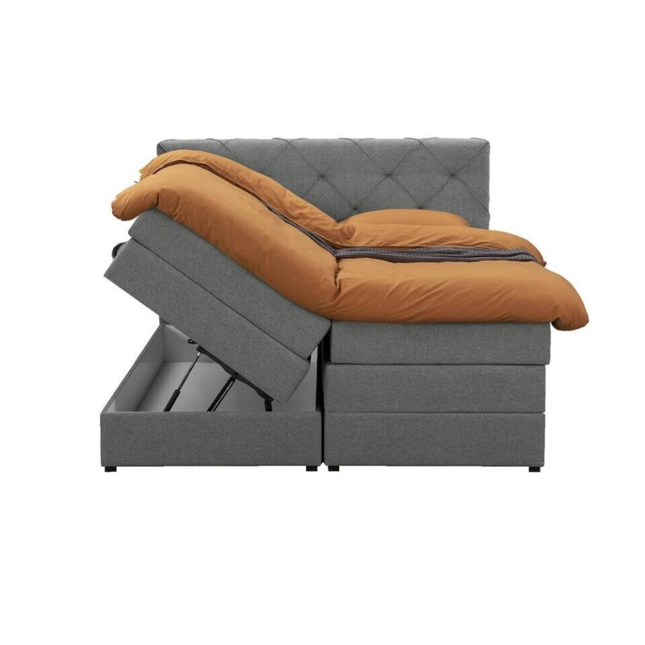 Leen Bakker - Boxspring Met Opbergruimte Liv Geruit - Licht - 180x200 Cm - Stof - Grijs Leen Bakker - Boxspring Met Opbergruimte Liv Geruit - Licht - 180x200 Cm - Stof - Grijs afbeelding 1