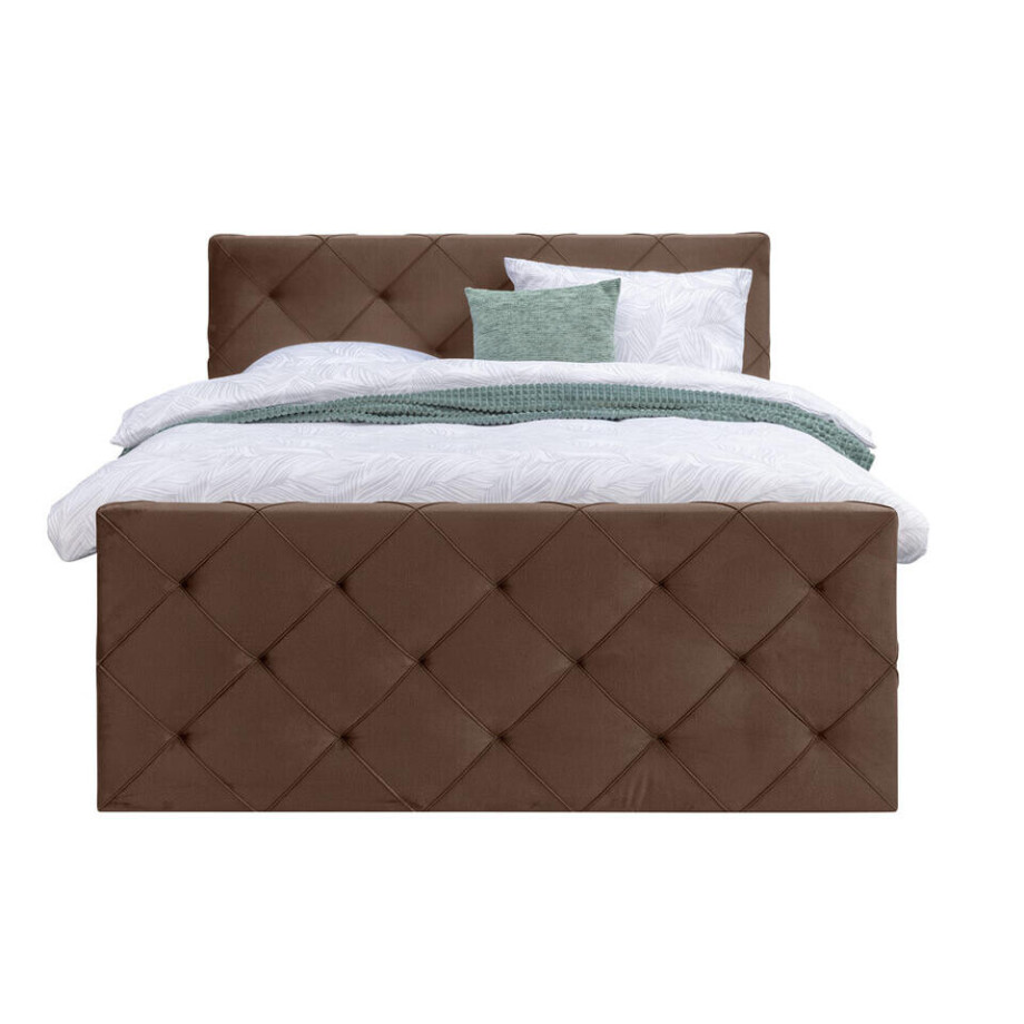 Leen Bakker - Boxspring Met Voetbord Liv Geruit - 180x200 Cm - Slanke Poot - Stof/Velvet - Bruin Leen Bakker - Boxspring Met Voetbord Liv Geruit - 180x200 Cm - Slanke Poot - Stof/Velvet - Bruin afbeelding 1