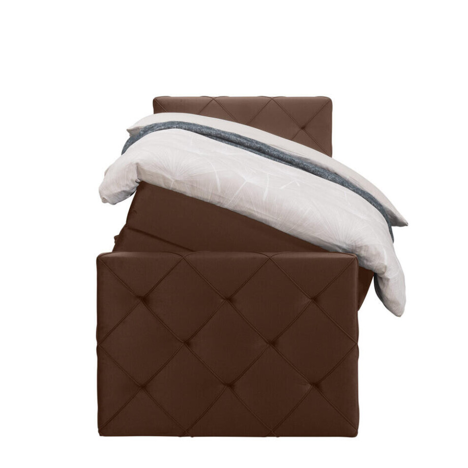 Leen Bakker - Boxspring Met Opbergruimte En Voetbord Liv Geruit - 90x200cm - Stof/Velvet - Bruin Leen Bakker - Boxspring Met Opbergruimte En Voetbord Liv Geruit - 90x200cm - Stof/Velvet - Bruin afbeelding 1