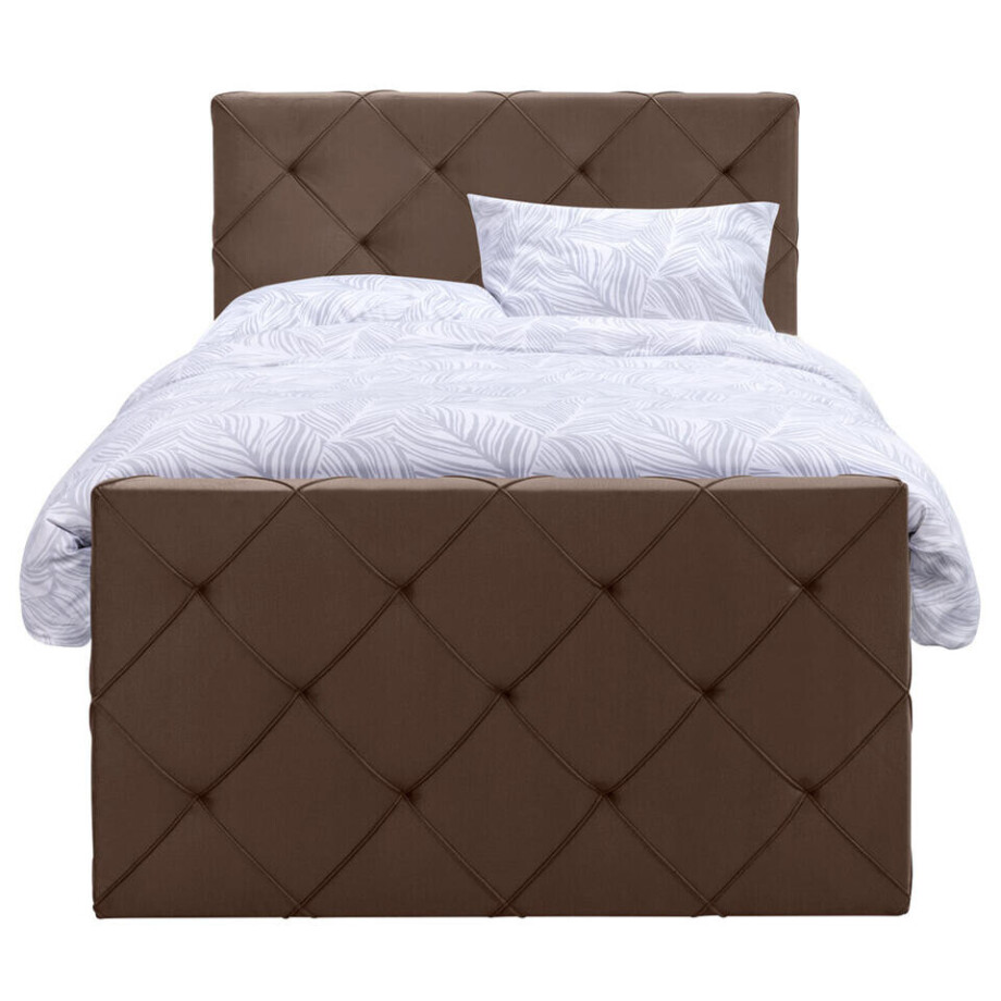 Leen Bakker - Boxspring Met Opbergruimte En Voetbord Liv Geruit - 120x200cm - Stof/Velvet - Bruin Leen Bakker - Boxspring Met Opbergruimte En Voetbord Liv Geruit - 120x200cm - Stof/Velvet - Bruin afbeelding 1