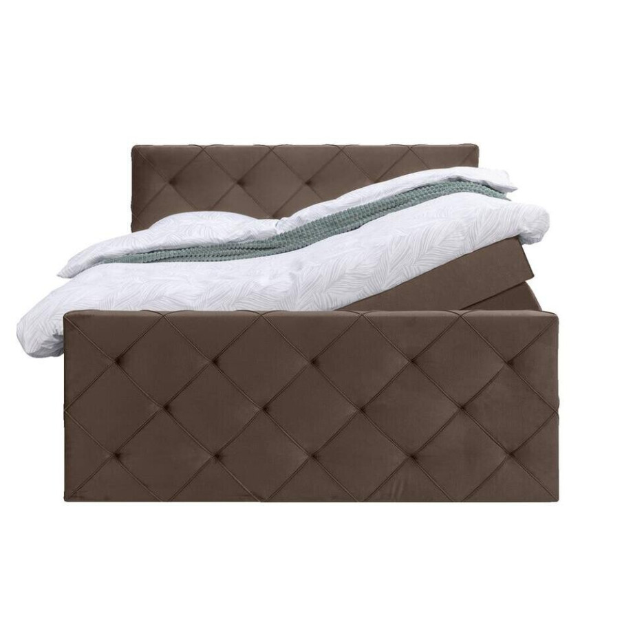 Leen Bakker - Boxspring Met Opbergruimte En Voetbord Liv Geruit - 180x200cm - Stof/Velvet - Bruin Leen Bakker - Boxspring Met Opbergruimte En Voetbord Liv Geruit - 180x200cm - Stof/Velvet - Bruin afbeelding 1