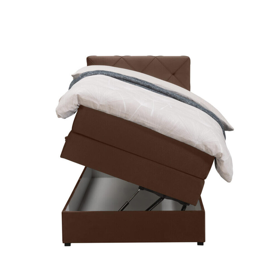 Leen Bakker - Boxspring Met Opbergruimte Liv Geruit - 90x200 Cm - Stof/Velvet - Bruin Leen Bakker - Boxspring Met Opbergruimte Liv Geruit - 90x200 Cm - Stof/Velvet - Bruin afbeelding 1