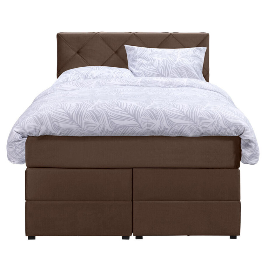 Leen Bakker - Boxspring Met Opbergruimte Liv Geruit - 120x200 Cm - Stof/Velvet - Bruin Leen Bakker - Boxspring Met Opbergruimte Liv Geruit - 120x200 Cm - Stof/Velvet - Bruin afbeelding 1