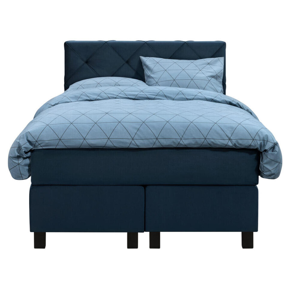 Leen Bakker - Boxspring Liv Geruit - 120x200 Cm - Vierkante Poot - Stof/Velvet - Blauw Leen Bakker - Boxspring Liv Geruit - 120x200 Cm - Vierkante Poot - Stof/Velvet - Blauw afbeelding 1