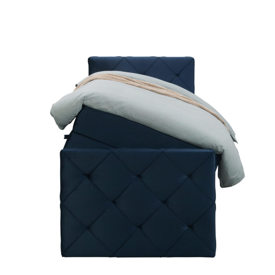 Leen Bakker - Boxspring Met Opbergruimte En Voetbord Liv Geruit - 90x200cm - Stof/Velvet - Blauw Leen Bakker - Boxspring Met Opbergruimte En Voetbord Liv Geruit - 90x200cm - Stof/Velvet - Blauw afbeelding 1