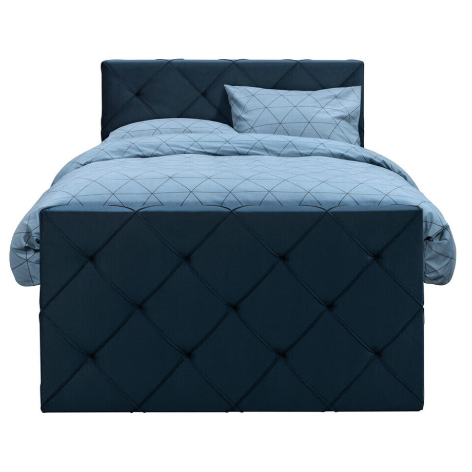 Leen Bakker - Boxspring Met Opbergruimte En Voetbord Liv Geruit - 120x200cm - Stof/Velvet - Blauw Leen Bakker - Boxspring Met Opbergruimte En Voetbord Liv Geruit - 120x200cm - Stof/Velvet - Blauw afbeelding 1