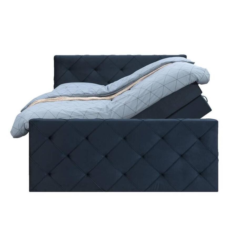 Leen Bakker - Boxspring Met Opbergruimte En Voetbord Liv Geruit - 160x200cm - Stof/Velvet - Blauw Leen Bakker - Boxspring Met Opbergruimte En Voetbord Liv Geruit - 160x200cm - Stof/Velvet - Blauw afbeelding 1