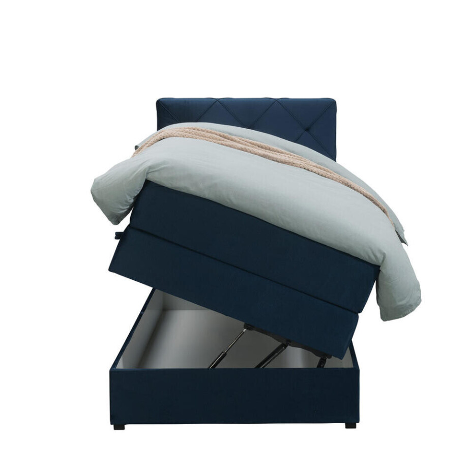 Leen Bakker - Boxspring Met Opbergruimte Liv Geruit - 90x200 Cm - Stof/Velvet - Blauw Leen Bakker - Boxspring Met Opbergruimte Liv Geruit - 90x200 Cm - Stof/Velvet - Blauw afbeelding 1