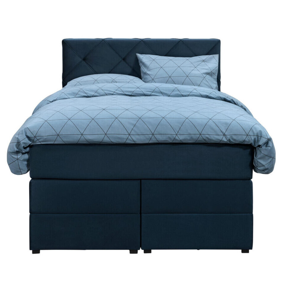 Leen Bakker - Boxspring Met Opbergruimte Liv Geruit - 120x200 Cm - Stof/Velvet - Blauw Leen Bakker - Boxspring Met Opbergruimte Liv Geruit - 120x200 Cm - Stof/Velvet - Blauw afbeelding 1
