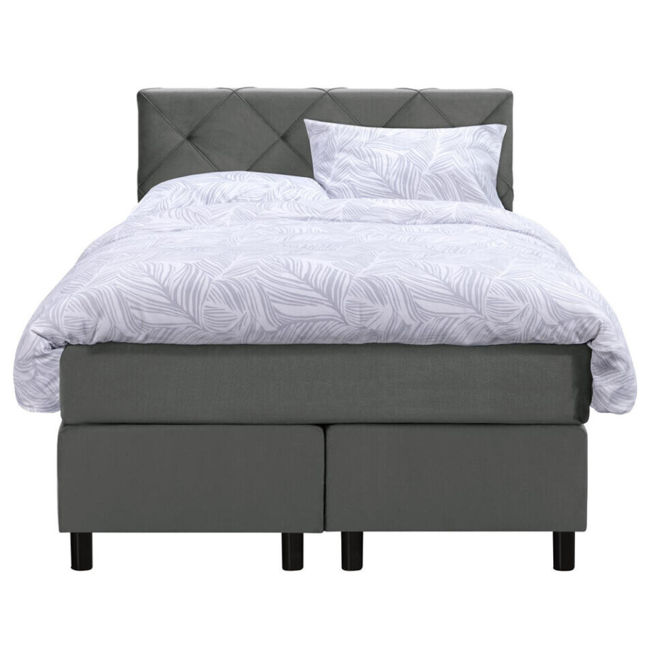 Leen Bakker - Boxspring Liv Geruit - 120x200 Cm - Ronde Poot - Stof/Velvet - Grijs Leen Bakker - Boxspring Liv Geruit - 120x200 Cm - Ronde Poot - Stof/Velvet - Grijs afbeelding 1