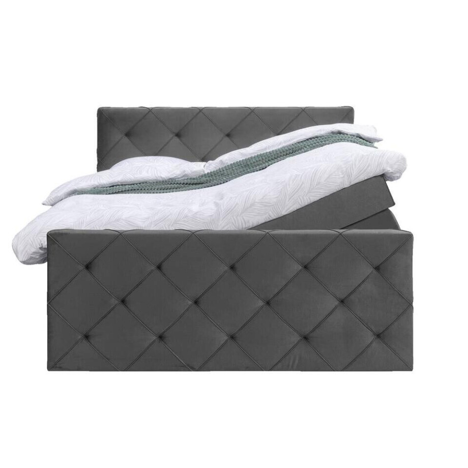 Leen Bakker - Boxspring Met Opbergruimte En Voetbord Liv Geruit - 180x200cm - Stof/Velvet - Grijs Leen Bakker - Boxspring Met Opbergruimte En Voetbord Liv Geruit - 180x200cm - Stof/Velvet - Grijs afbeelding 1