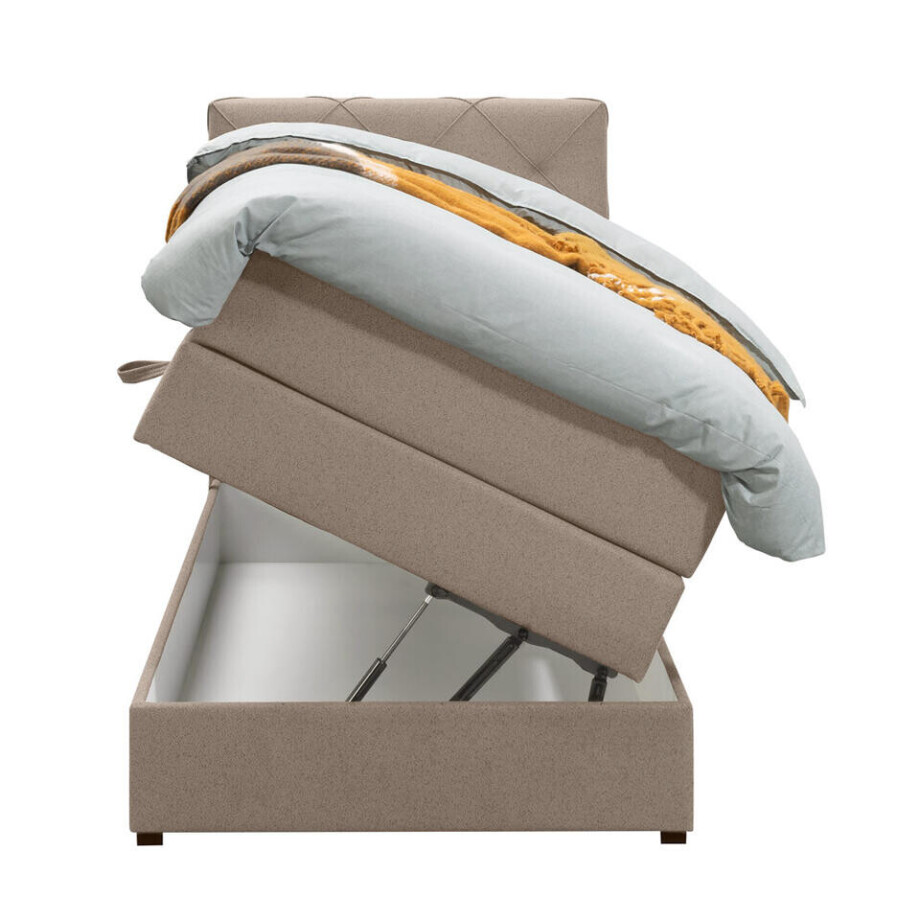 Leen Bakker - Boxspring Met Opbergruimte Liv Geruit - 90x200 Cm - Stof - Beige Leen Bakker - Boxspring Met Opbergruimte Liv Geruit - 90x200 Cm - Stof - Beige afbeelding 1