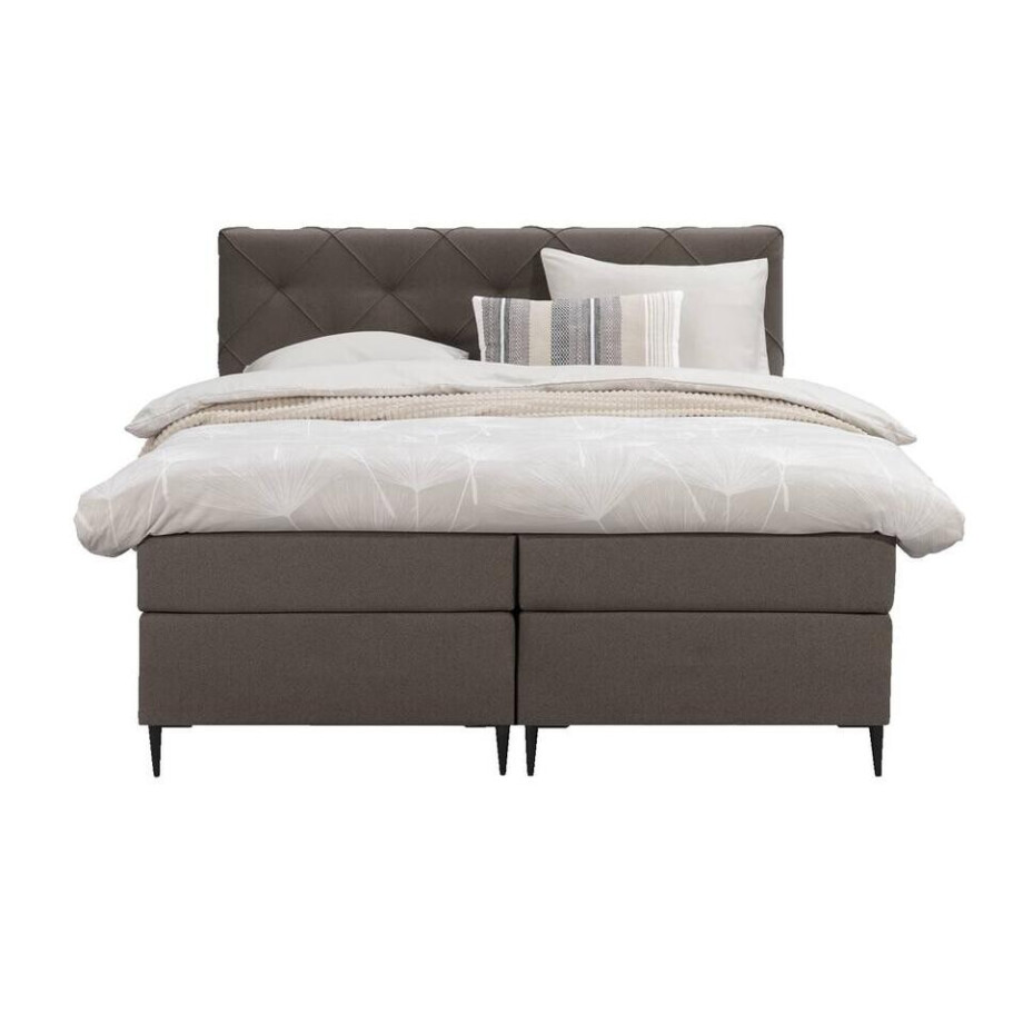 Leen Bakker - Boxspring Liv Geruit - Donker - 160x200 Cm - Slanke Poot - Stof - Bruin Leen Bakker - Boxspring Liv Geruit - Donker - 160x200 Cm - Slanke Poot - Stof - Bruin afbeelding 1
