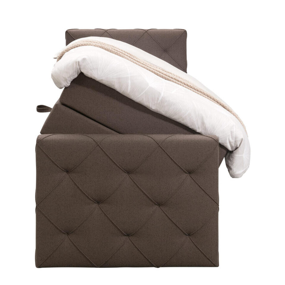 Leen Bakker - Boxspring Met Opbergruimte En Voetbord Liv Geruit - Donker - 90x200cm - Stof - Bruin Leen Bakker - Boxspring Met Opbergruimte En Voetbord Liv Geruit - Donker - 90x200cm - Stof - Bruin afbeelding 1