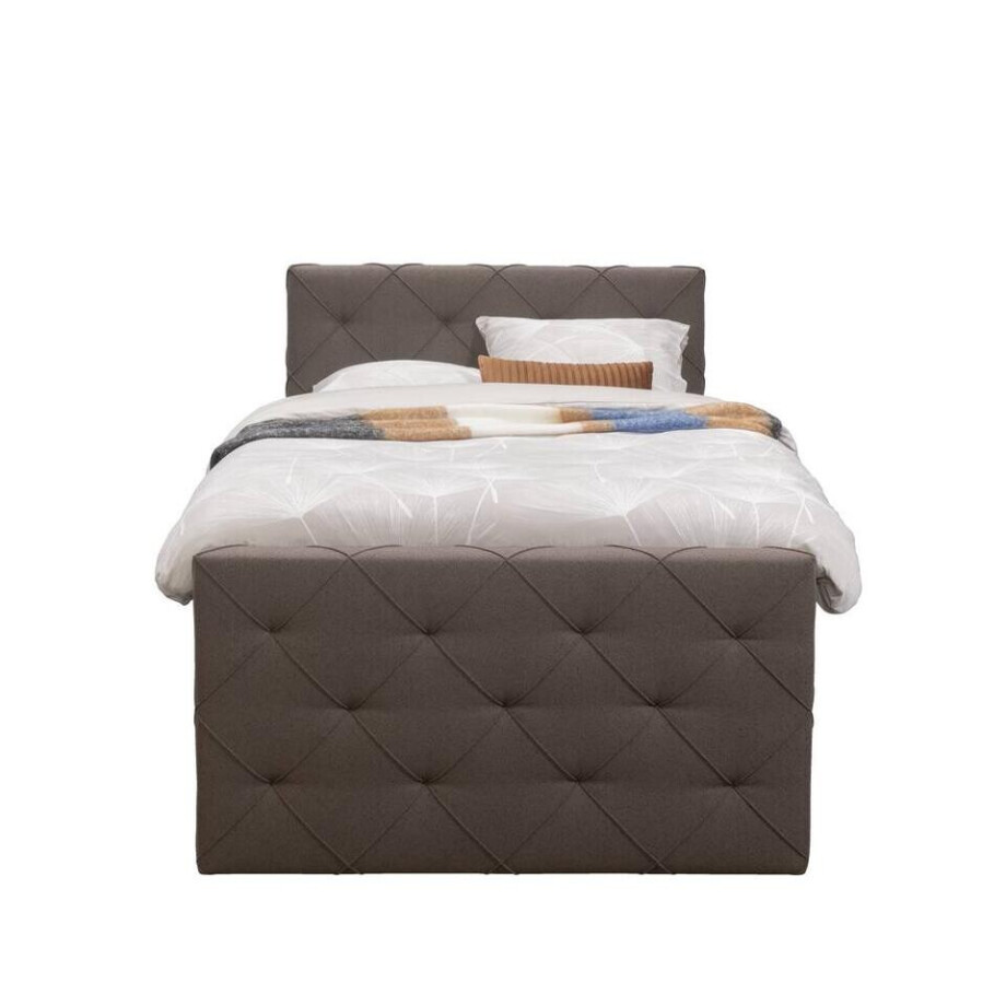 Leen Bakker - Boxspring Met Opbergruimte En Voetbord Liv Geruit - Donker - 120x200cm - Stof - Bruin Leen Bakker - Boxspring Met Opbergruimte En Voetbord Liv Geruit - Donker - 120x200cm - Stof - Bruin afbeelding 1