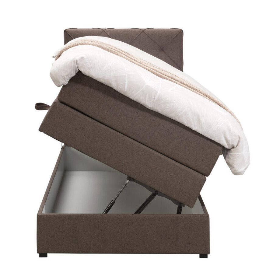Leen Bakker - Boxspring Met Opbergruimte Liv Geruit - Donker - 90x200 Cm - Stof - Bruin Leen Bakker - Boxspring Met Opbergruimte Liv Geruit - Donker - 90x200 Cm - Stof - Bruin afbeelding 1