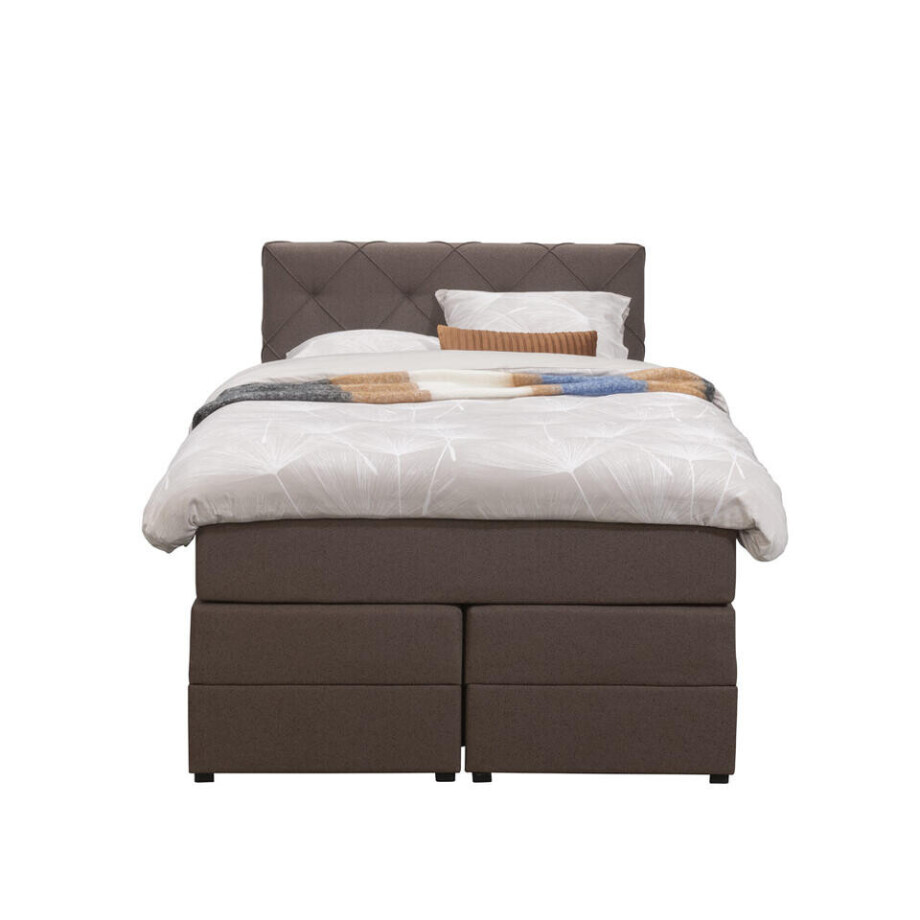 Leen Bakker - Boxspring Met Opbergruimte Liv Geruit - Donker - 120x200 Cm - Stof - Bruin Leen Bakker - Boxspring Met Opbergruimte Liv Geruit - Donker - 120x200 Cm - Stof - Bruin afbeelding 1