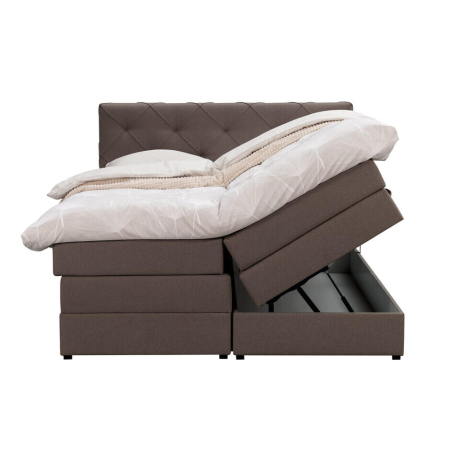 Leen Bakker - Boxspring Met Opbergruimte Liv Geruit - Donker - 160x200 Cm - Stof - Bruin Leen Bakker - Boxspring Met Opbergruimte Liv Geruit - Donker - 160x200 Cm - Stof - Bruin afbeelding 1