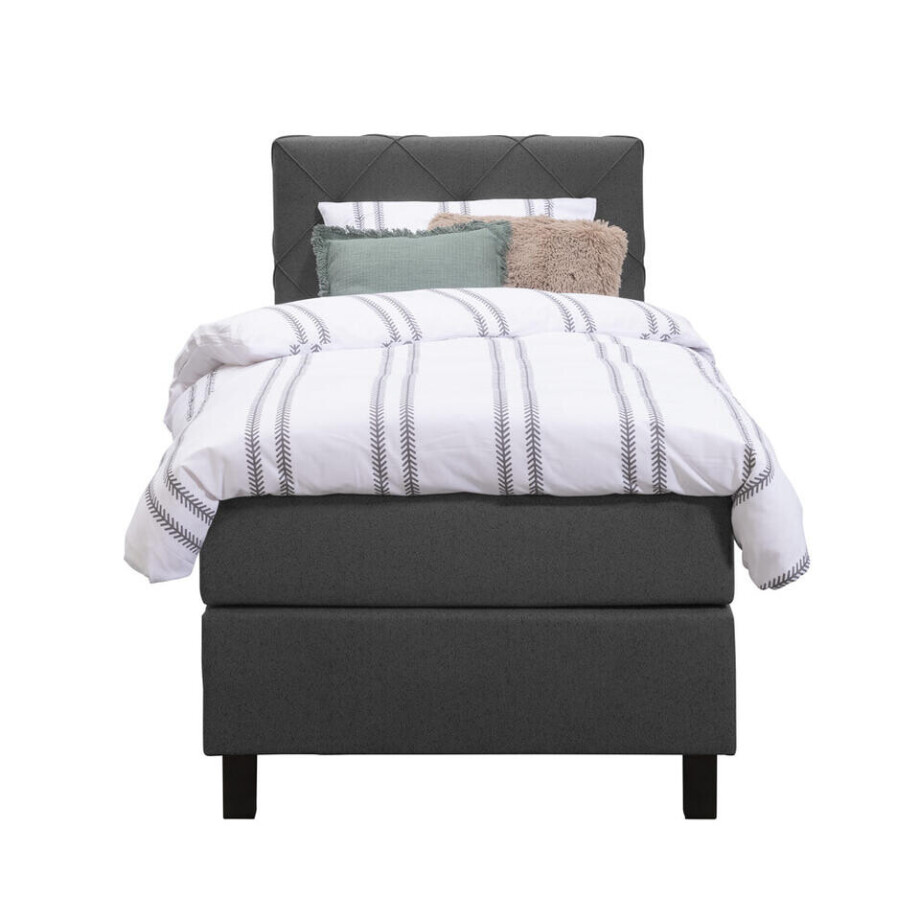Leen Bakker - Boxspring Liv Geruit - Antraciet - 90x200 Cm - Vierkante Poot - Stof - Grijs Leen Bakker - Boxspring Liv Geruit - Antraciet - 90x200 Cm - Vierkante Poot - Stof - Grijs afbeelding 1