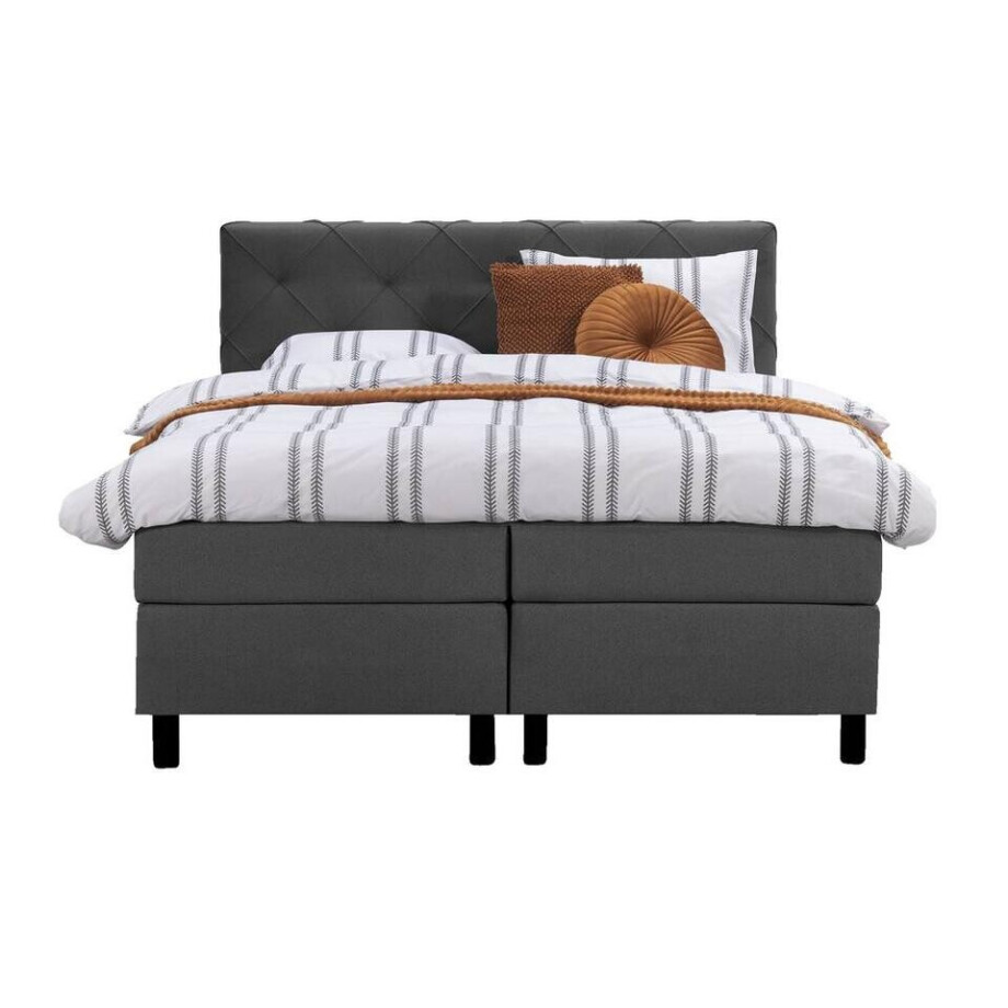 Leen Bakker - Boxspring Liv Geruit - Antraciet - 160x200 Cm - Ronde Poot - Stof - Grijs Leen Bakker - Boxspring Liv Geruit - Antraciet - 160x200 Cm - Ronde Poot - Stof - Grijs afbeelding 1