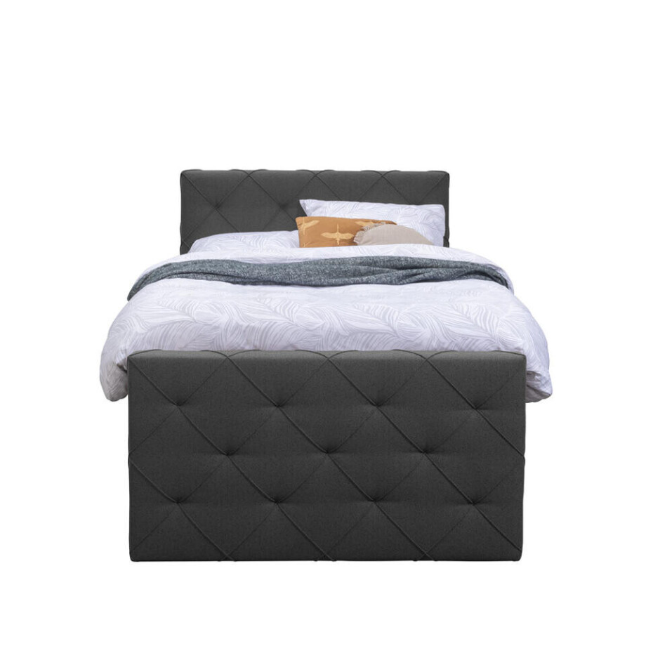 Leen Bakker - Boxspring Met Opbergruimte En Voetbord Liv Geruit - Antraciet - 120x200cm - Stof - Grijs Leen Bakker - Boxspring Met Opbergruimte En Voetbord Liv Geruit - Antraciet - 120x200cm - Stof - Grijs afbeelding 1