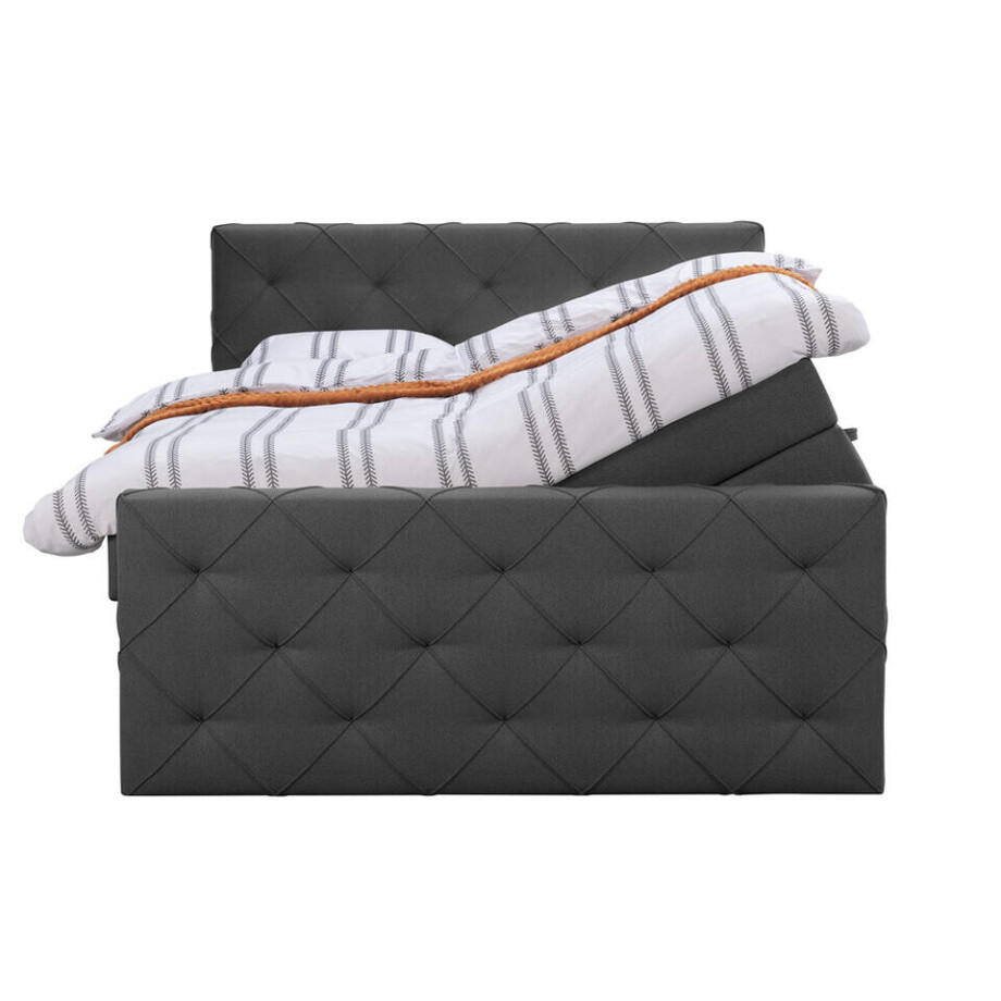 Leen Bakker - Boxspring Met Opbergruimte En Voetbord Liv Geruit - Antraciet - 180x200cm - Stof - Grijs Leen Bakker - Boxspring Met Opbergruimte En Voetbord Liv Geruit - Antraciet - 180x200cm - Stof - Grijs afbeelding 1