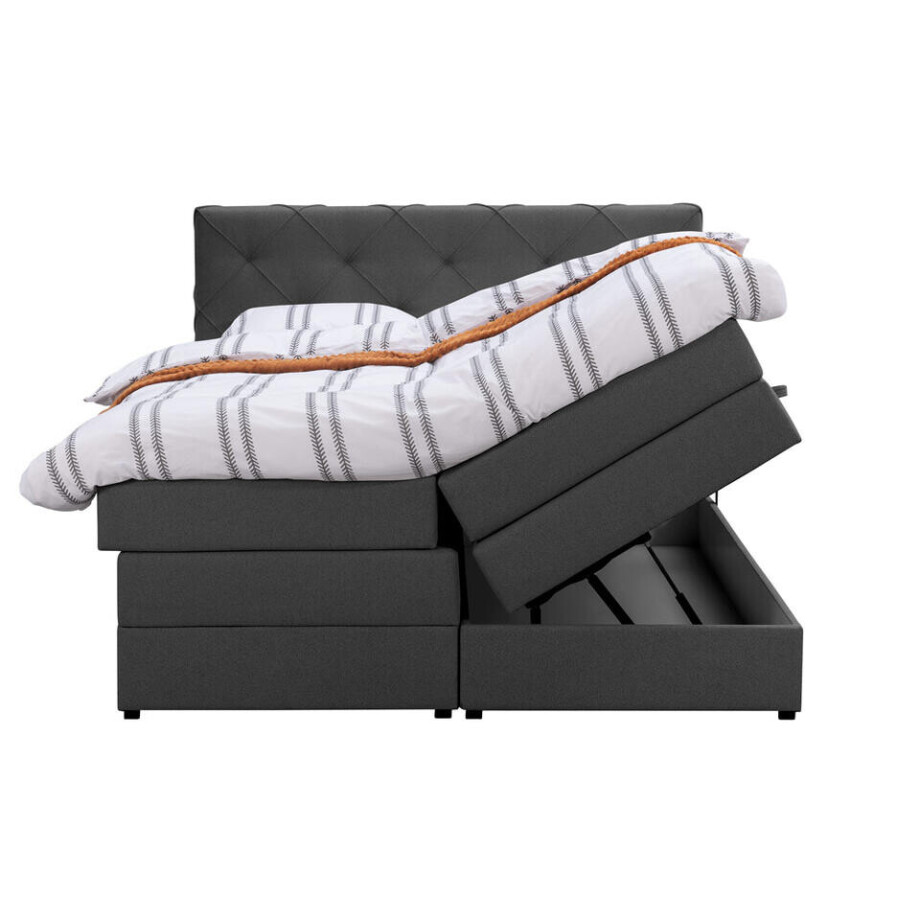 Leen Bakker - Boxspring Met Opbergruimte Liv Geruit - Antraciet - 140x200 Cm - Stof - Grijs Leen Bakker - Boxspring Met Opbergruimte Liv Geruit - Antraciet - 140x200 Cm - Stof - Grijs afbeelding 1