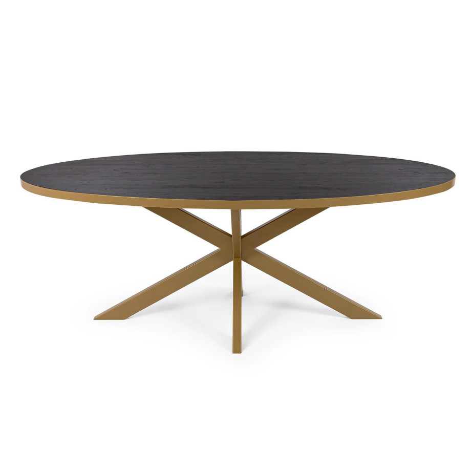 Stalux Ovale eettafel 'Mees' 240 x 110cm, kleur goud / zwart eiken afbeelding 