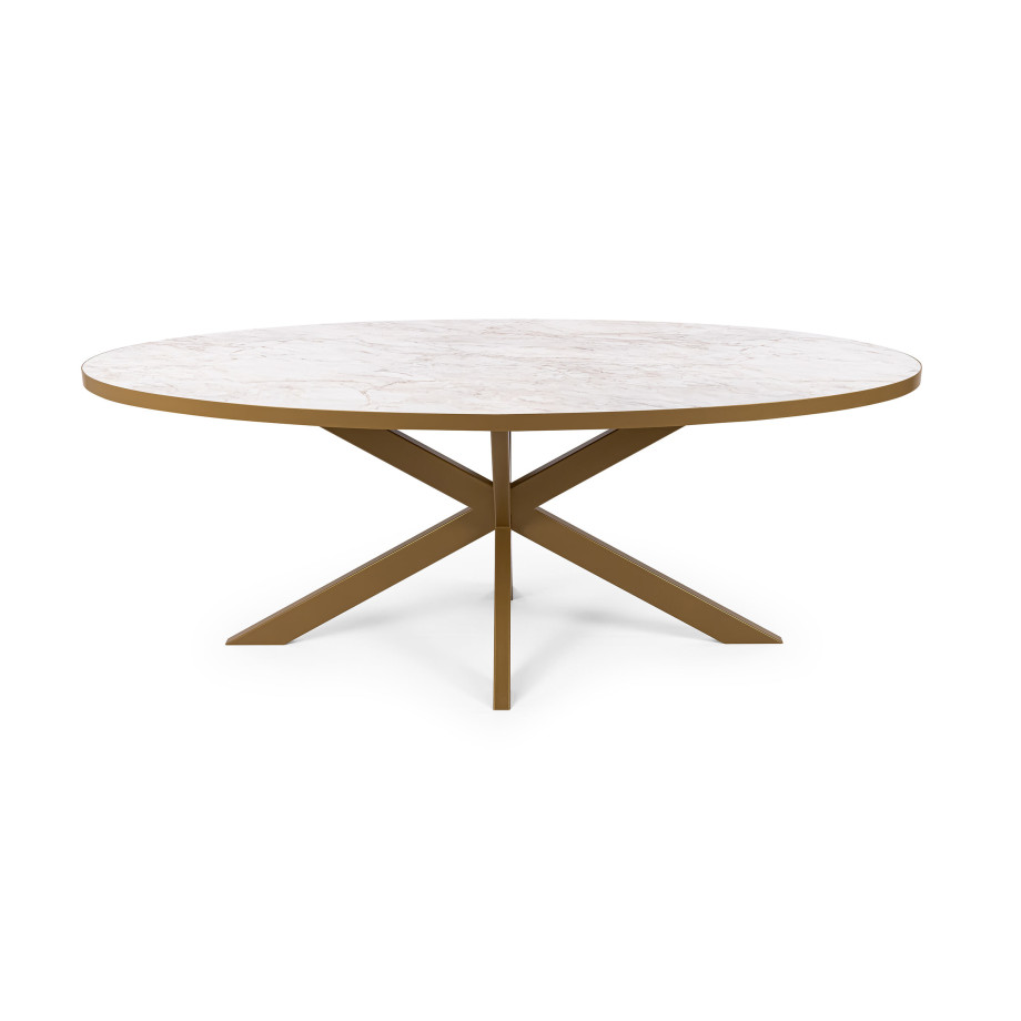 Stalux Ovale eettafel 'Mees' 210 x 100cm, kleur goud / wit marmer afbeelding 1