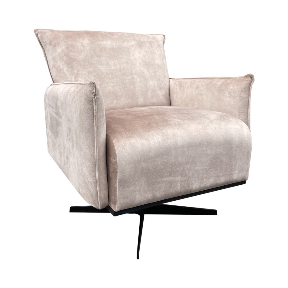 Livingfurn Draaibare Fauteuil 'Philippe' Velvet, kleur Naturel afbeelding 1