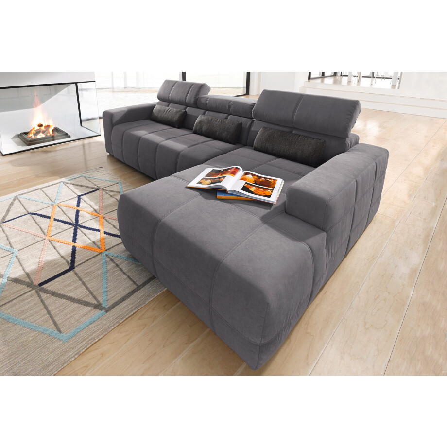 DOMO collection Hoekbank Brandon grote uitvoering B/D/H: 289/177/80 cm, ook in leer en cord met hoofdsteunverstelling, optionele zitdiepteverstelling, l-vormig afbeelding 1