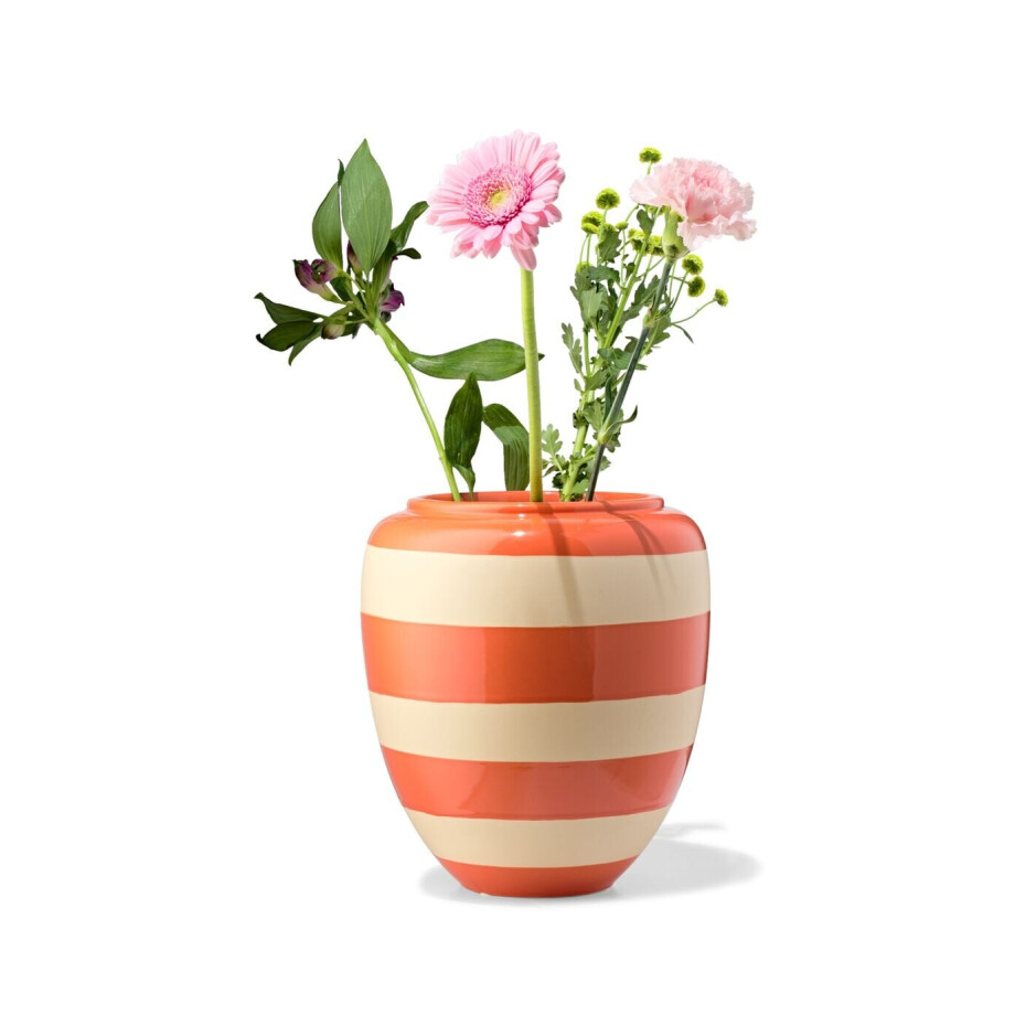 HEMA HEMA Vaas 25.8cm Keramiek Strepen Oranje (perzik) afbeelding 1