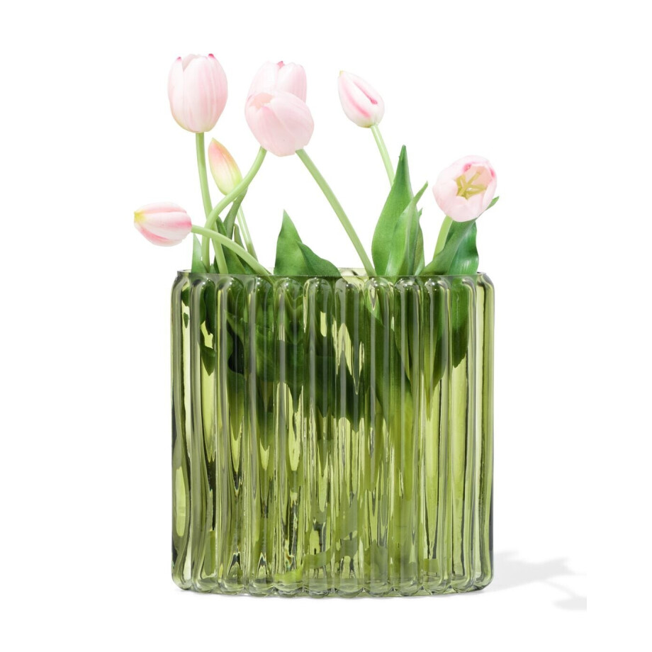 HEMA HEMA Vaas 8x20cm Glas Ovaal Groen (groen) afbeelding 1