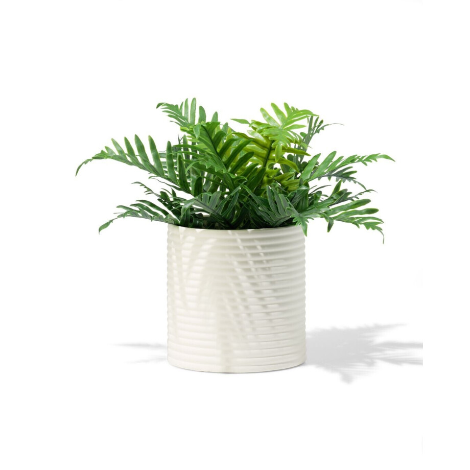 HEMA HEMA Bloempot ⌀13.3x13.4cm Keramiek Ribbels Crème (creme) afbeelding 1