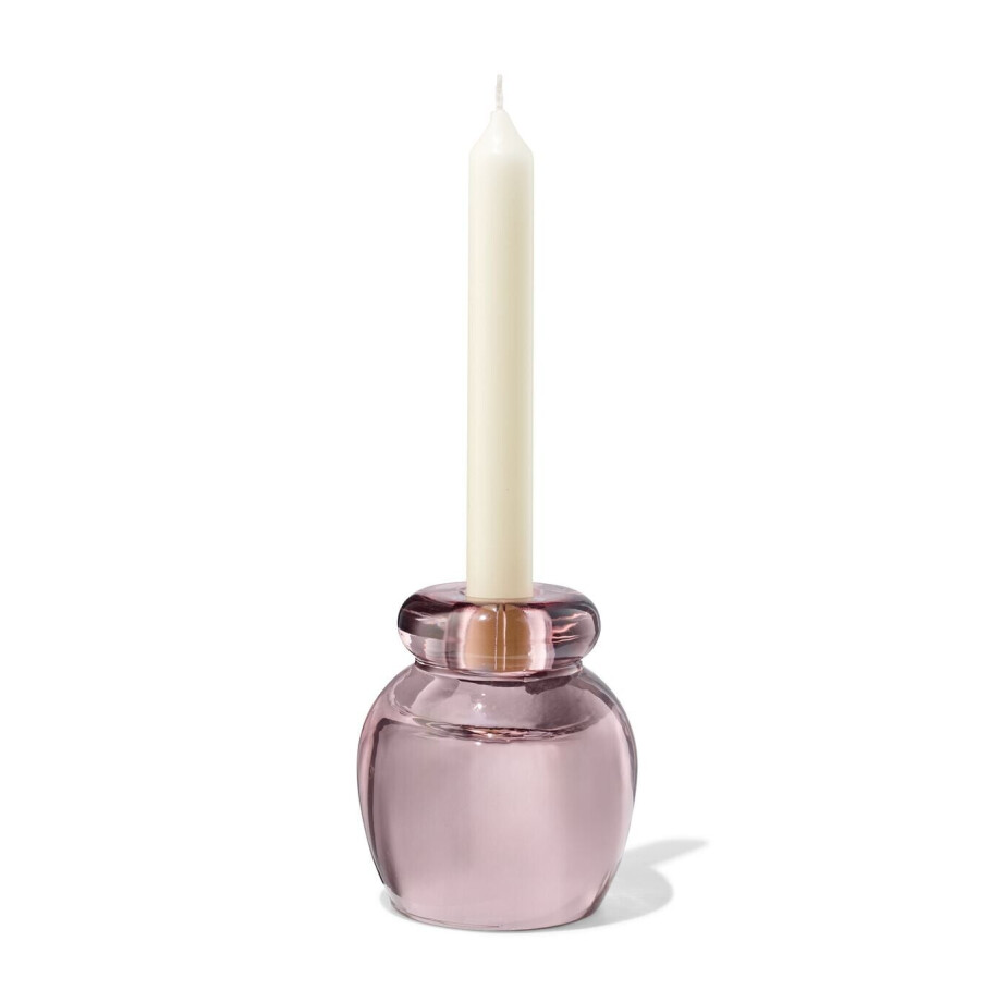 HEMA HEMA 2-in-1 Kandelaar 8.5x10cm Glas Transparant Roze (roze) afbeelding 1