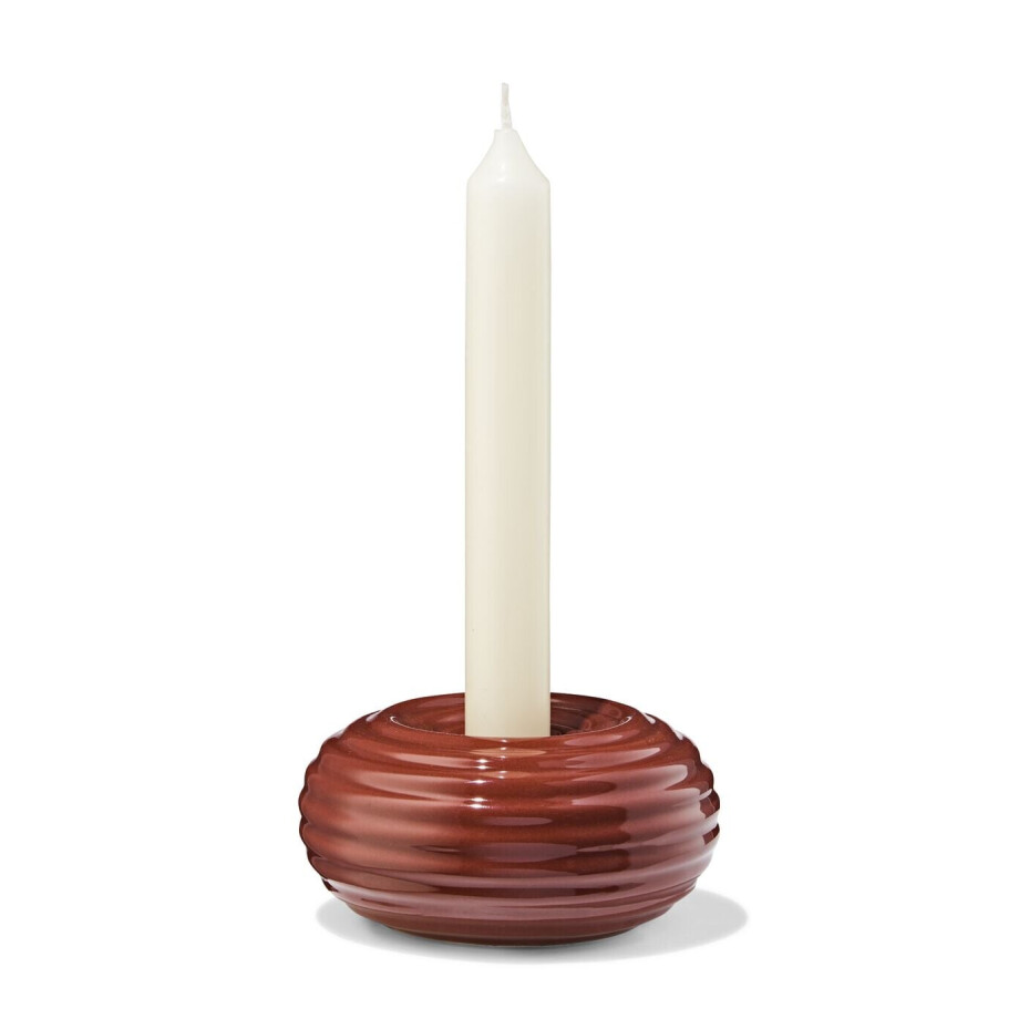 HEMA HEMA Kandelaar 9.7x20cm Keramiek Ribbel Bruin (bruin) afbeelding 1