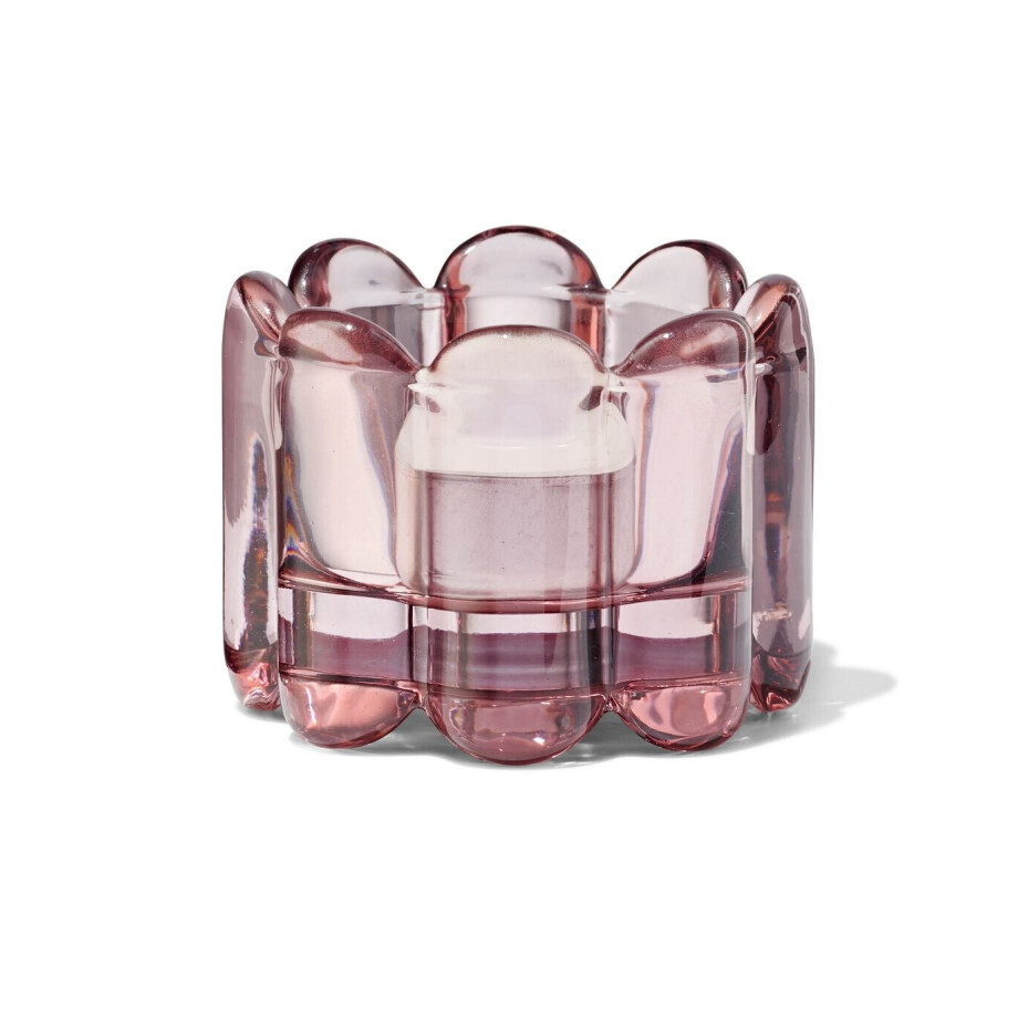 HEMA HEMA Sfeerlichthouder Glas Ribbel Roze (roze) afbeelding 1
